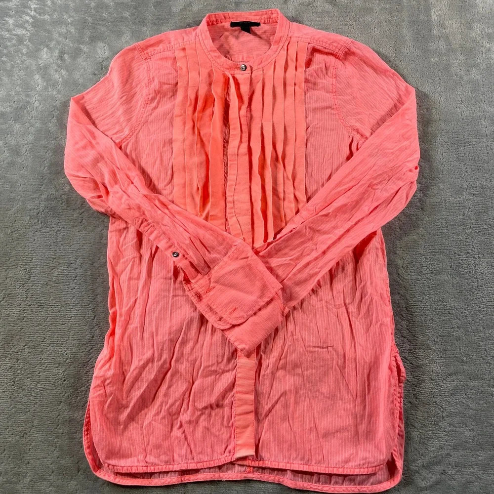 J  Crew Shirt Tunic Top Women 0 XS Pink Coral Pleated Front Coastal Beach Summer